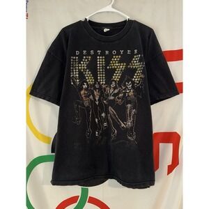 Vintage Y2K Kiss Destroyer T Shirt Mens 2XL Black Band Tee Alstyle